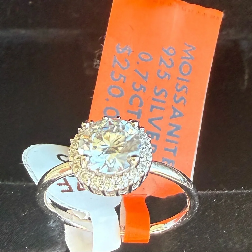 Moissanite Halo Ring – Rhodium Plated 925 Sterling Silver | Size 5